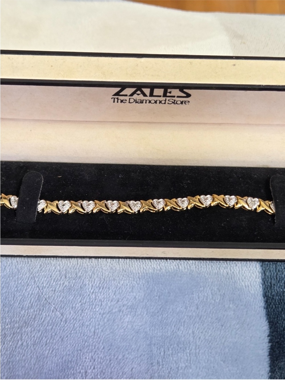 Zales Gold & Diamond Heart Link Bracelet - Two-Tone Gold Hearts 10k